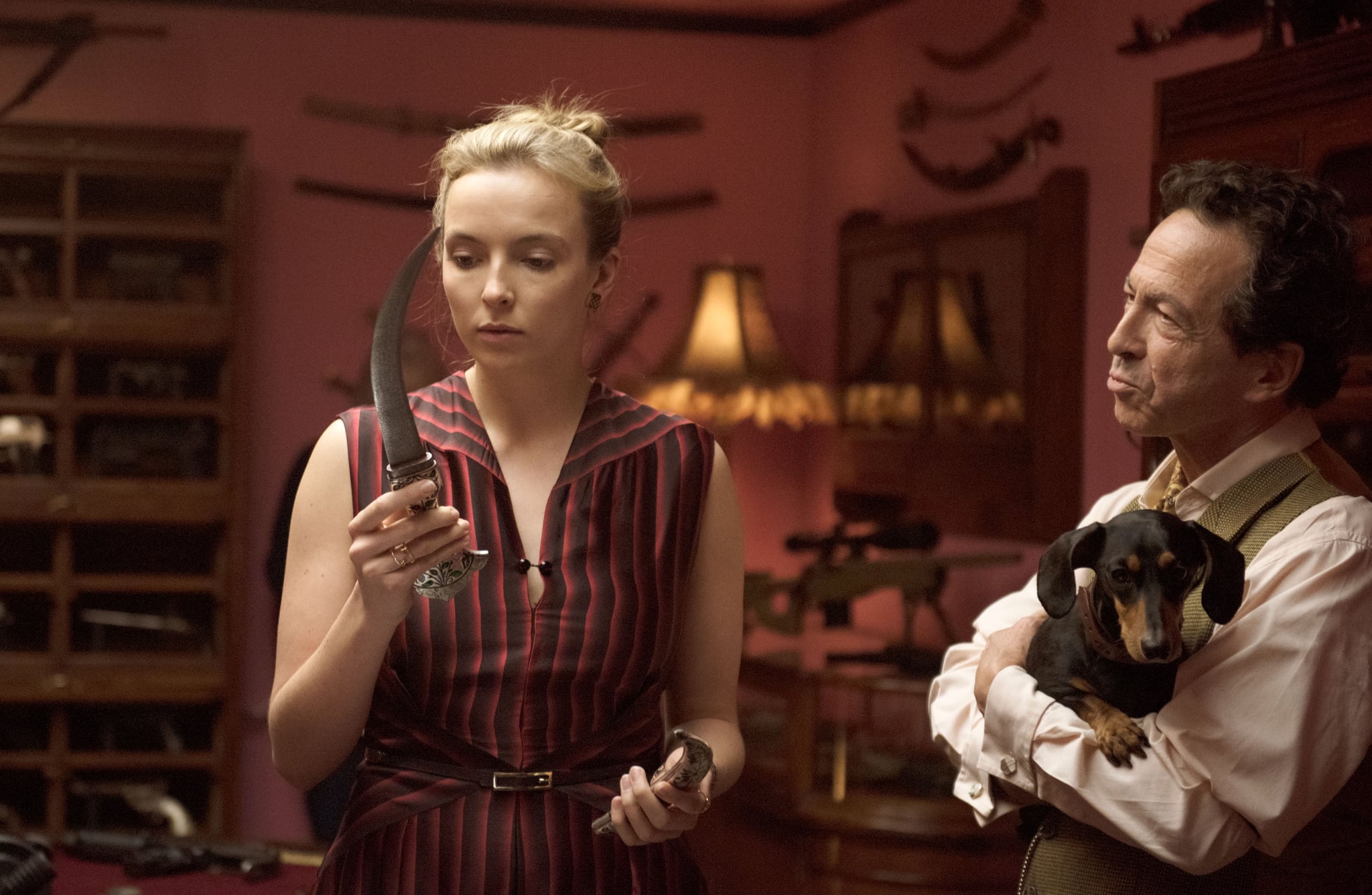 KILLING EVE, from left: Jodie Comer, Andy Secombe, 'Smell Ya Later', (Season 2, ep. 205, aired May 5, 2019). photo: Parisa Taghizadeh / BBC-America / Courtesy: Everett Collection