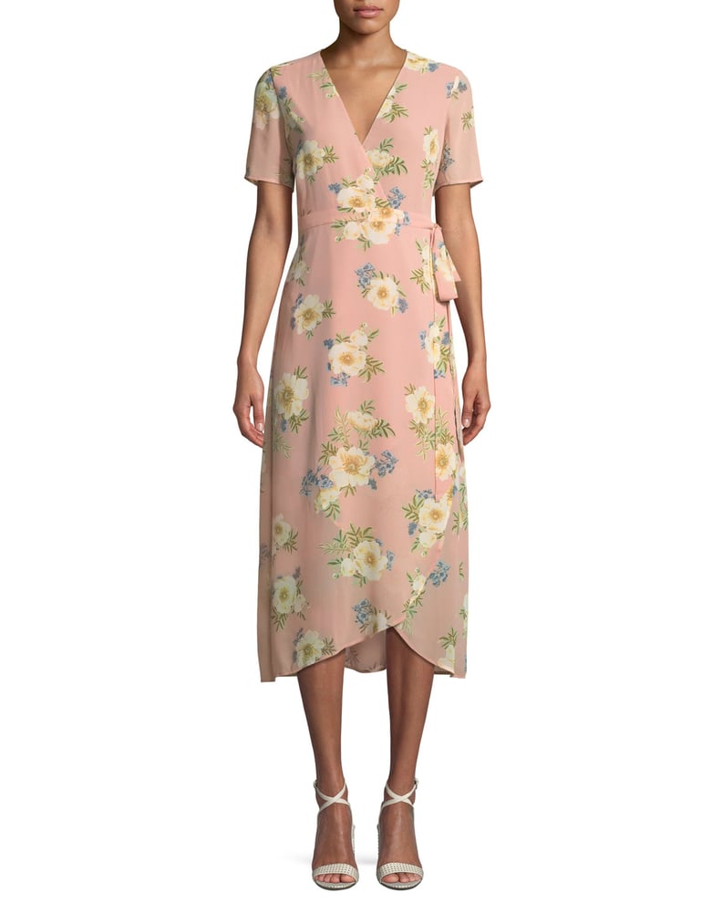 Bardot V-Neck Short-Sleeve Floral-Print Midi Wrap Dress