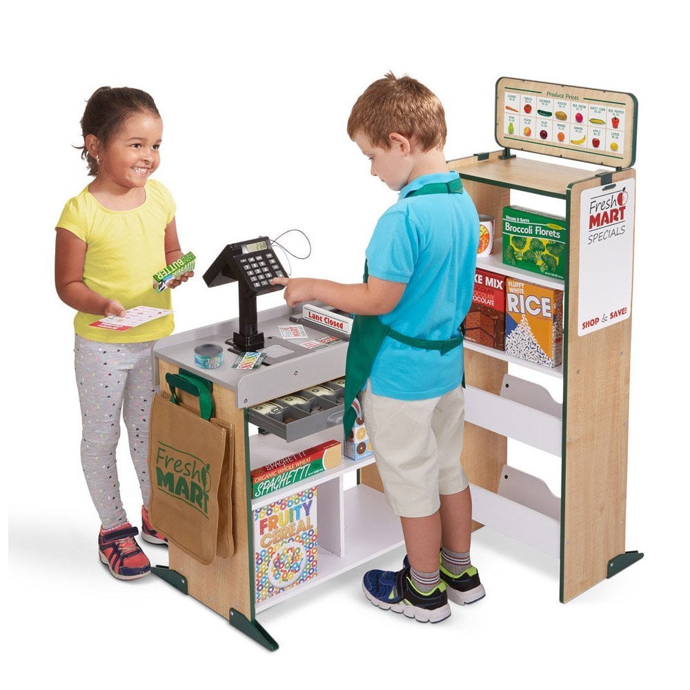 Melissa & Doug Freestanding Wooden Fresh Mart Grocery Store Role Play Toy