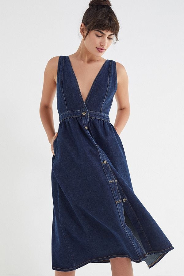 Urban Outfitters Plunging Button-Down Denim Midi Dress