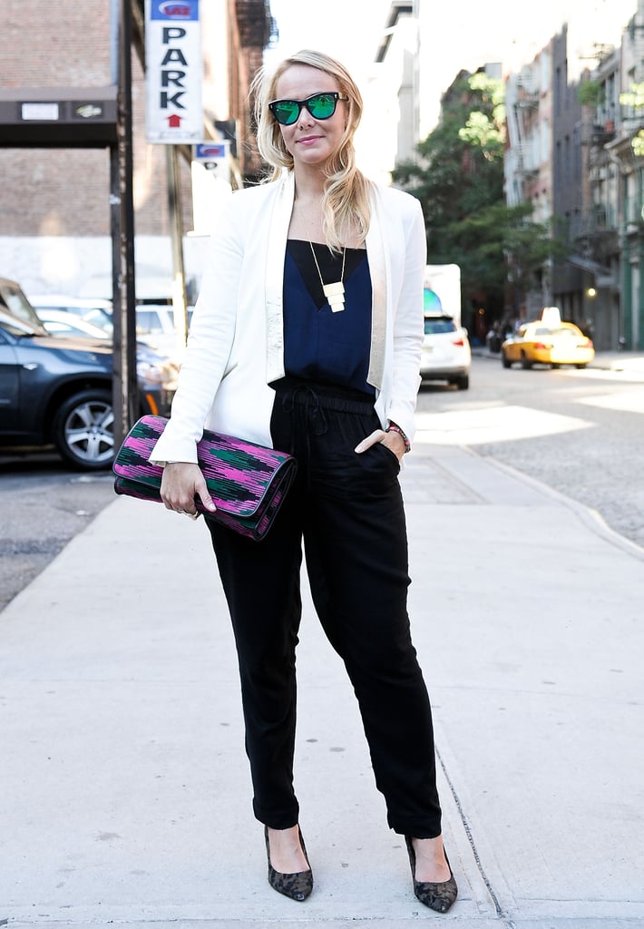 Reflective shades and a bold clutch made this look pop. | Best Street ...
