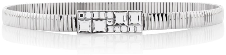 White House Black Market Crystal Buckle Silvertone Belt ($64)