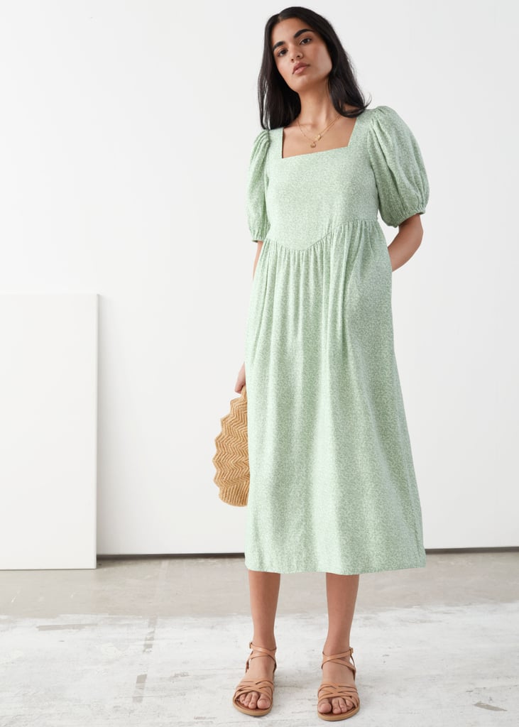 & Other Stories Square Neck Puff Sleeve Midi Dress