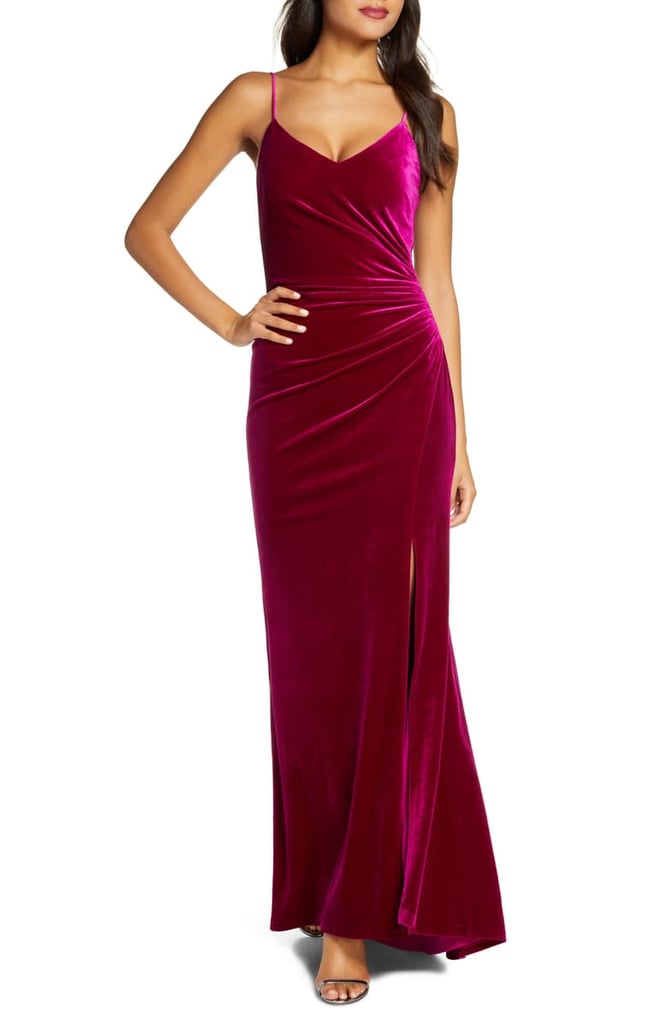 Vince Camuto Ruched Side Slit Velvet Evening Gown | Best Party Dresses ...