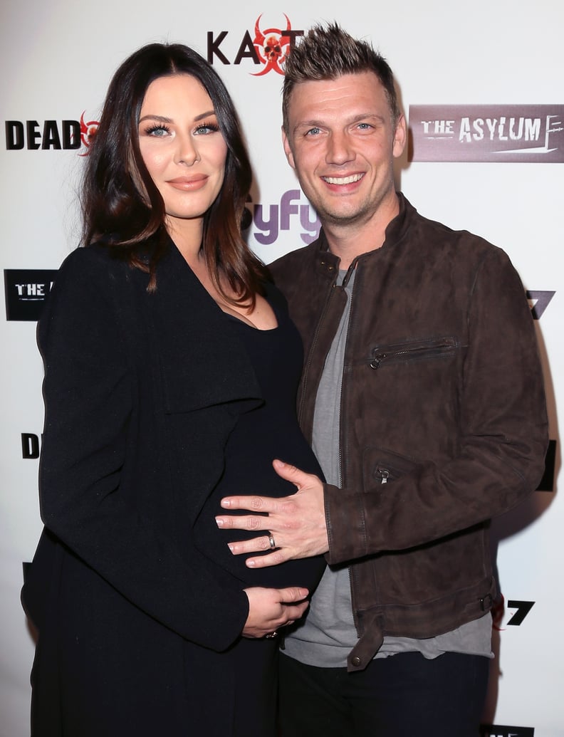 LOS ANGELES, CALIFORNIA - APRIL 01:  Singer Nick Carter (R) and wife Lauren Kitt attend the premiere of Syfy's 