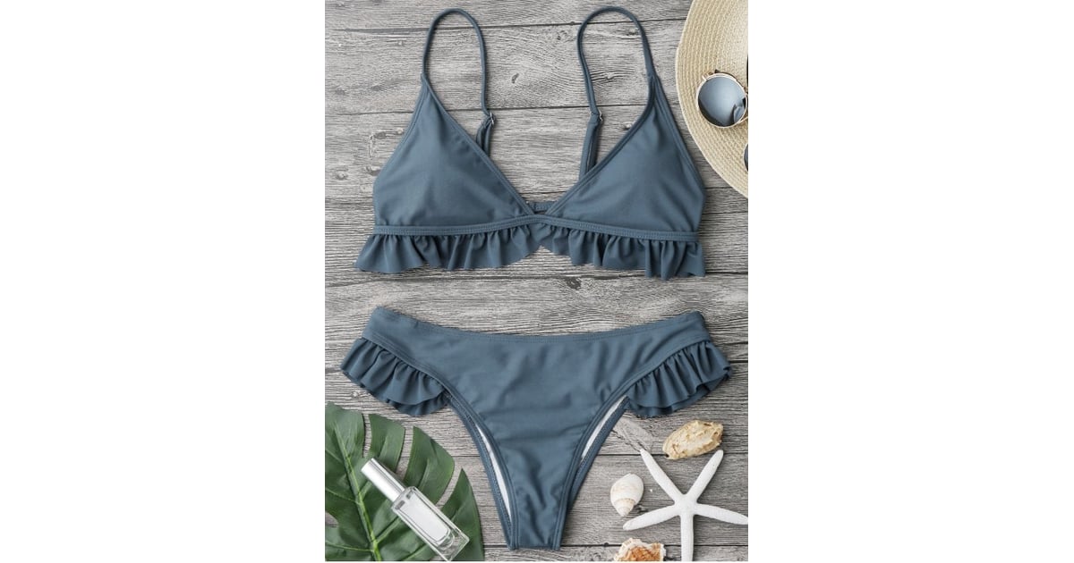 ruffle padded plunge bikini set