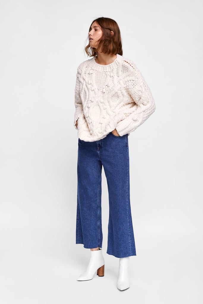 Zara Cable-Knit Sweater With Pompoms