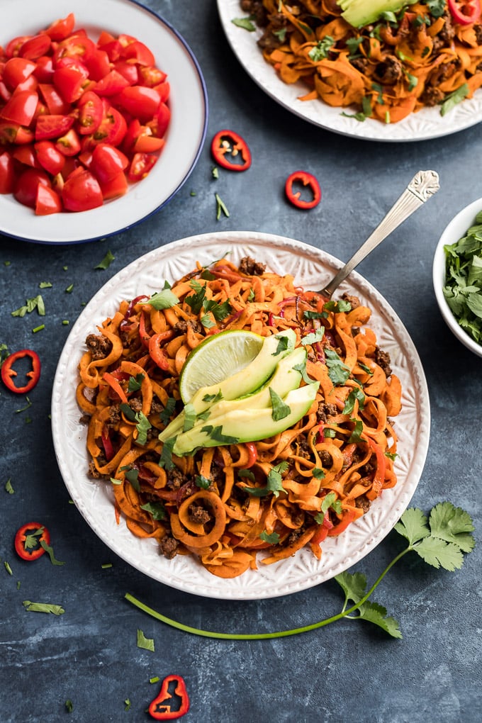 Whole30 Enchilada Beef Sweet Potato Noodles