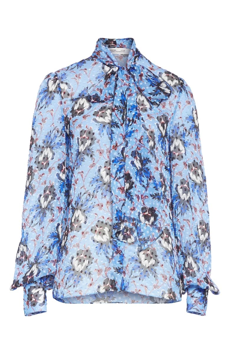 DvF Lanie Floral Print Tie Neck Silk Blend Blouse