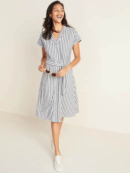 Old Navy Waist-Defined Tie-Belt Cap-Sleeve Shirt Dress