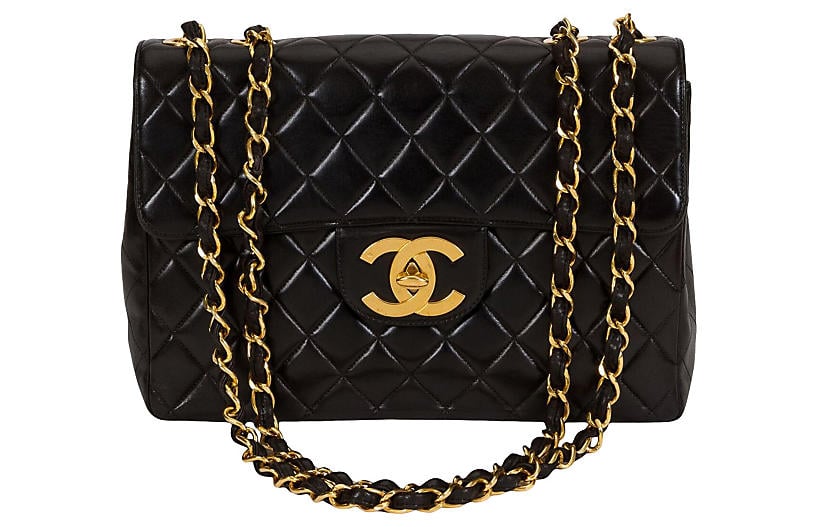 Chanel Black Quilted & Logo Jumbo Bag
