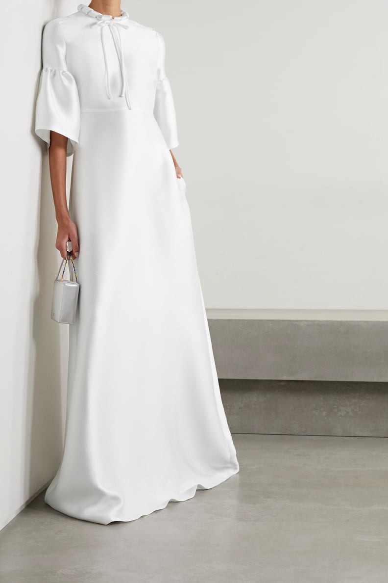 Reem Acra White Tie-Neck Mikado-Piqué Gown