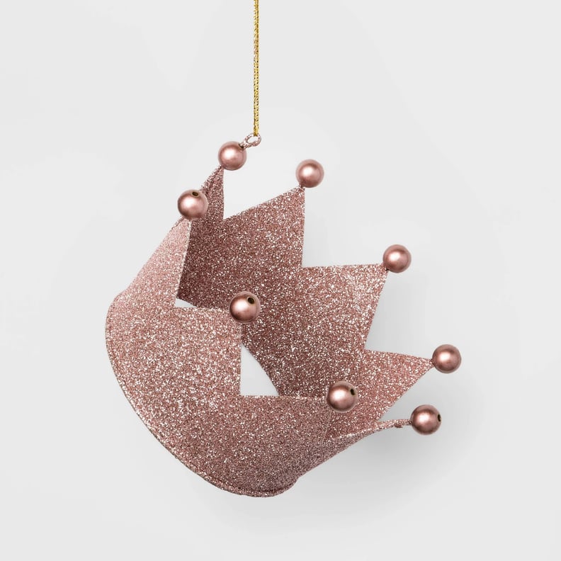 Glitter Crown Christmas Ornament in Rose Gold