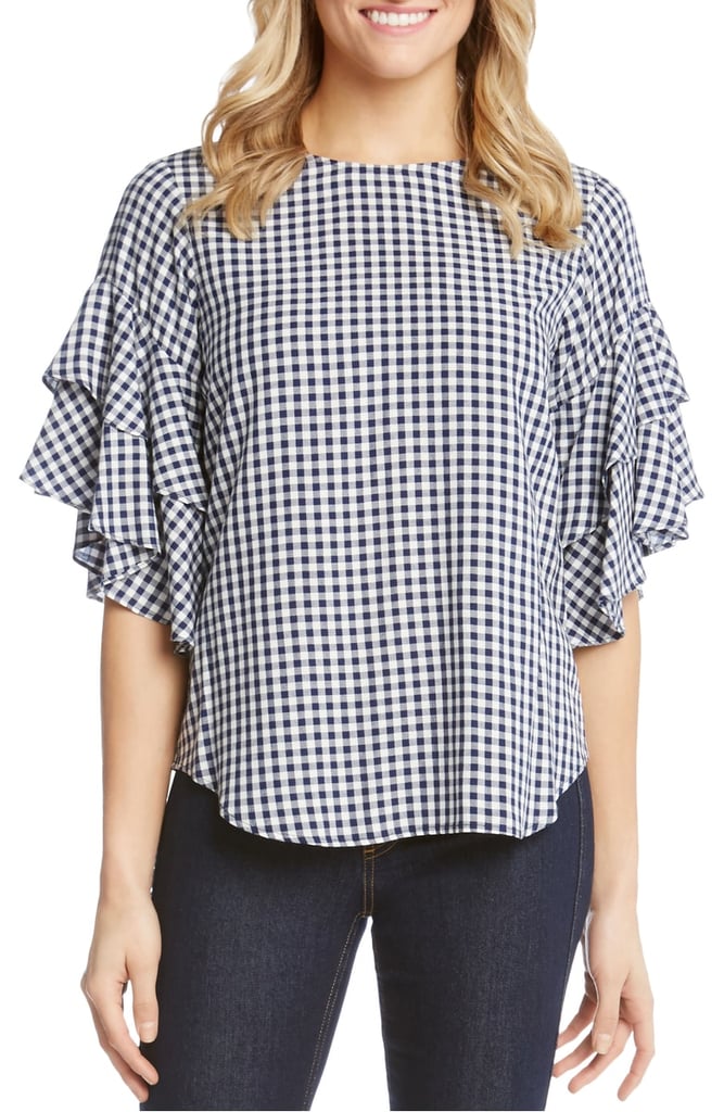 Karen Kane Ruffle Sleeve Gingham Blouse