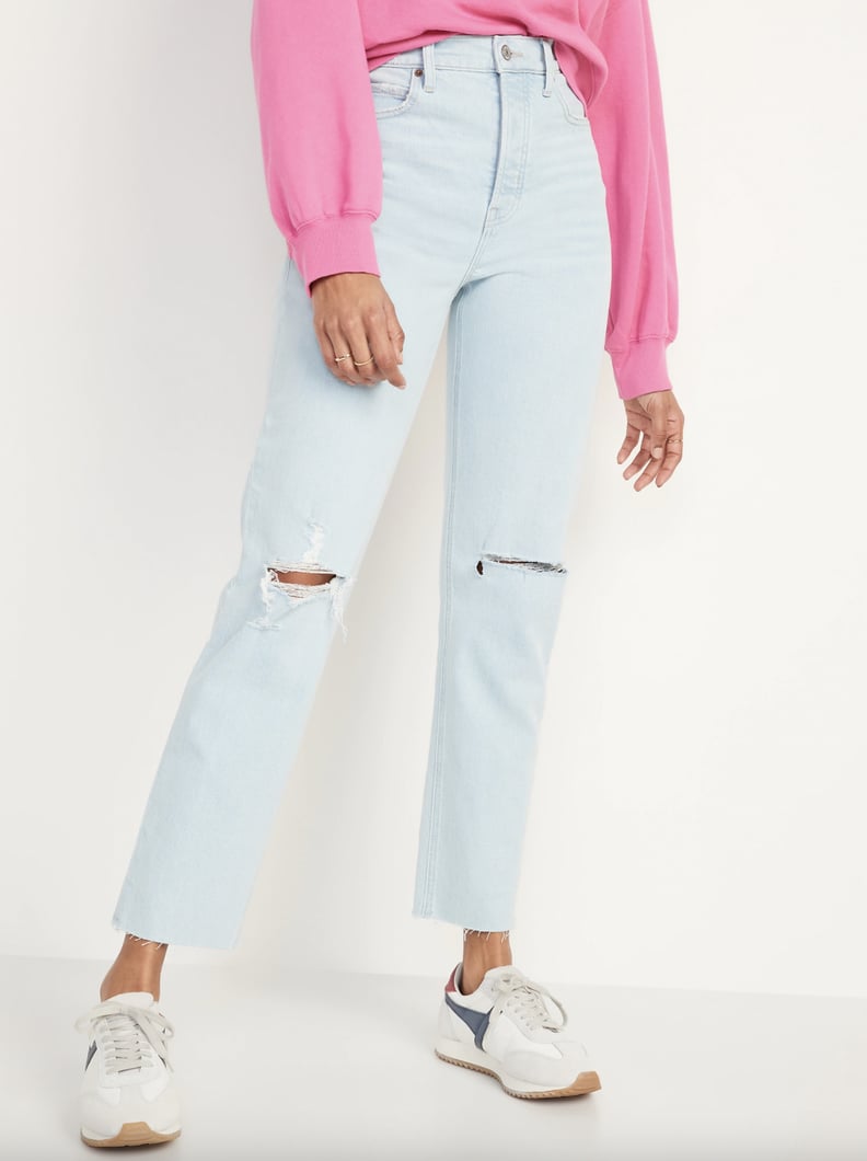 Old Navy Extra High-Waisted Button-Fly Ski-Hi Straight Ripped Jeans