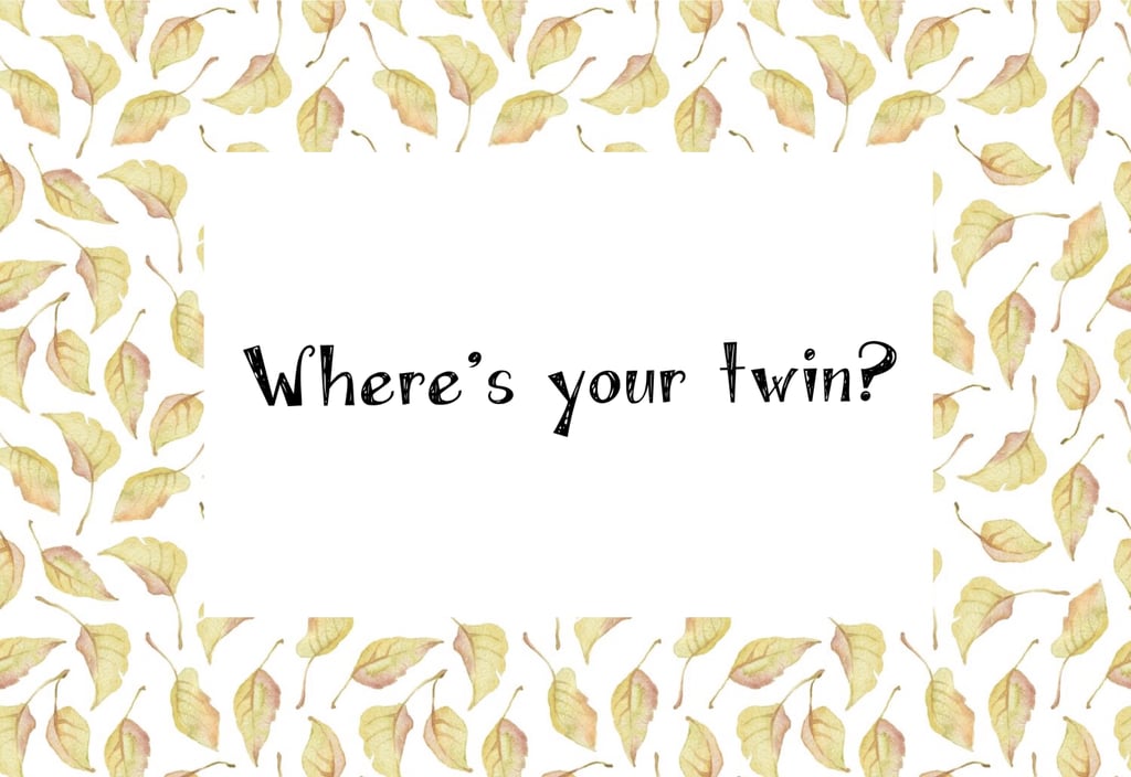 Let me explain this one. I am asked this question in the most random settings, because people assume that my twin and I must be together at all times. Someone will run into me in public, and immediately after saying hi, they'll ask where my twin is. A lot of the time, I don't know!