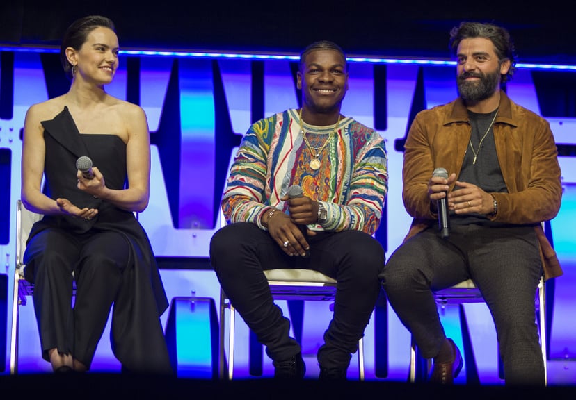 CHICAGO, IL - APRIL 12:  Daisy Ridley, John Boyega and Oscar Isaac during the Star Wars Celebration at the Wintrust Arena on April 12, 2019 in Chicago, Illinois.  (Photo by Barry Brecheisen/Getty Images)