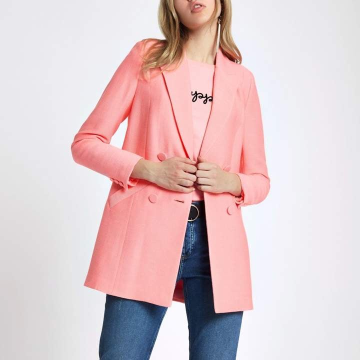 River Island Pink Textured Double Breasted Blazer