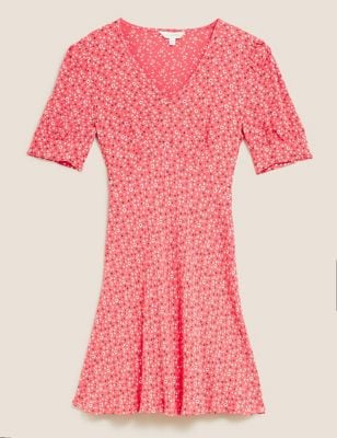 M&S X Ghost Floral V-Neck Puff Sleeve Mini Tea Dress