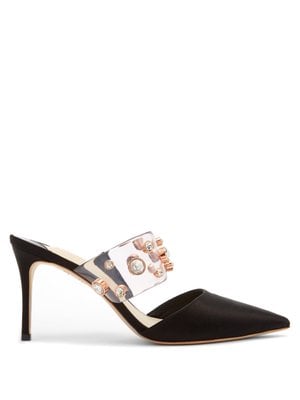 Sophia Webster Dina Crystal-Embellished PVC Strap Satin Mules