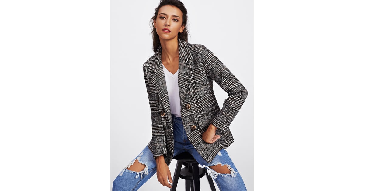 grey check tweed blazer
