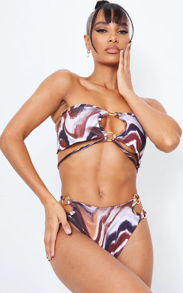 Prettylittlething Brown Marble Print Ring Bikini