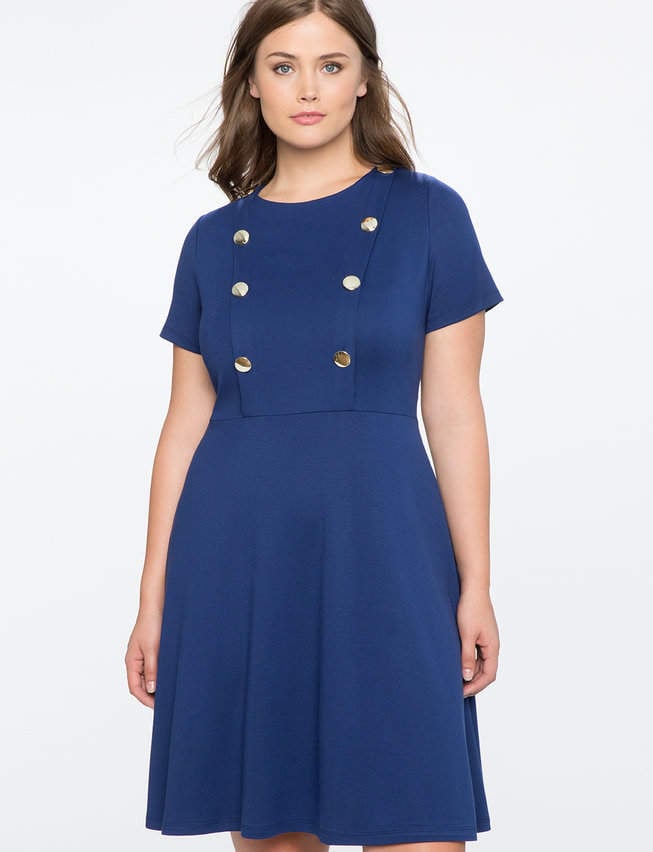 ELOQUII Button Front Fit and Flare Dress