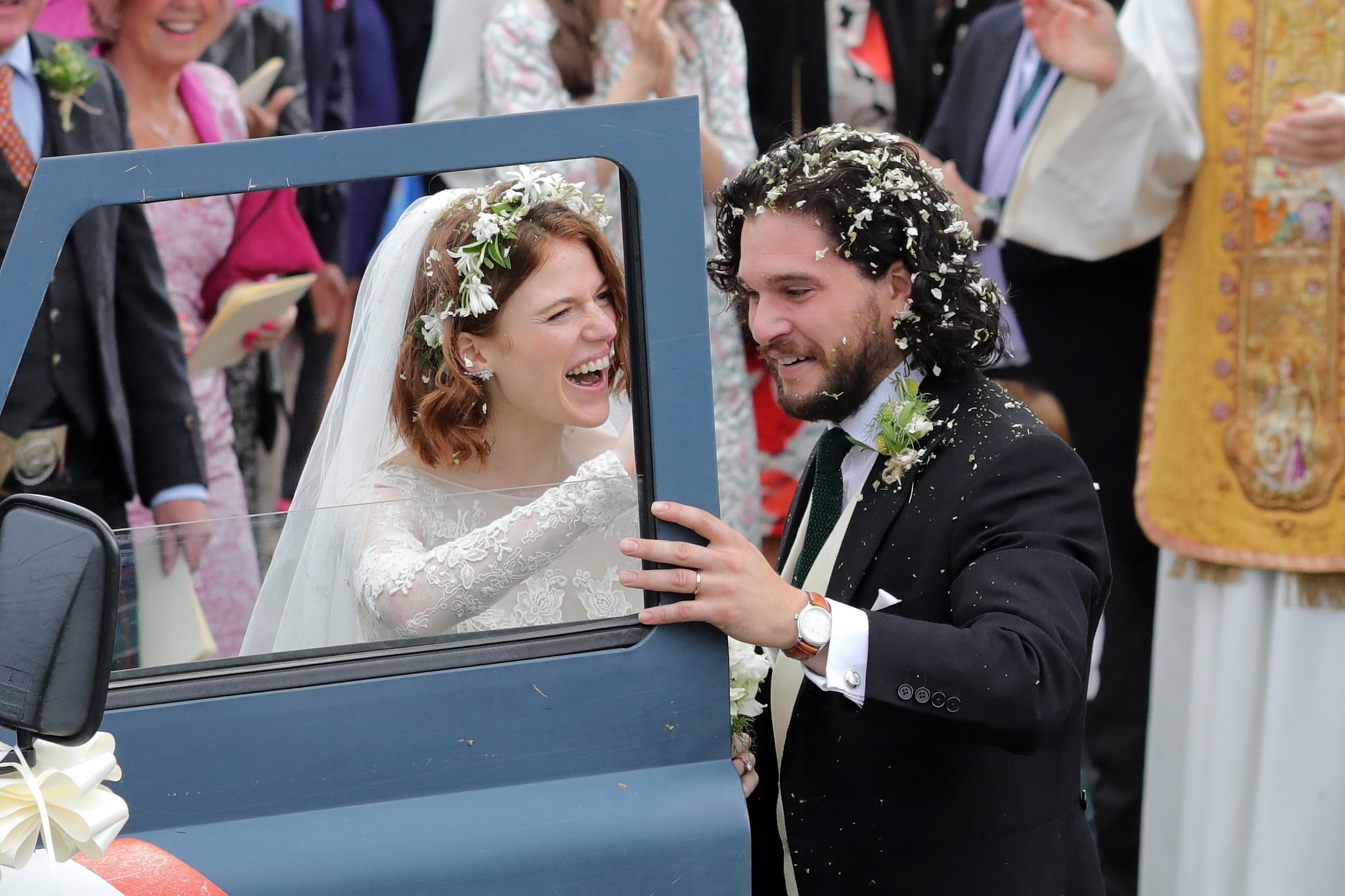 ABERDEEN, SCOTLAND - JUNE 23:  Kit Harrington and Rose Leslie departing Rayne Church in Kirkton on Rayne after their wedding on June 23, 2018 in Aberdeen, Scotland.  (Photo by Mark R. Milan/GC Images)