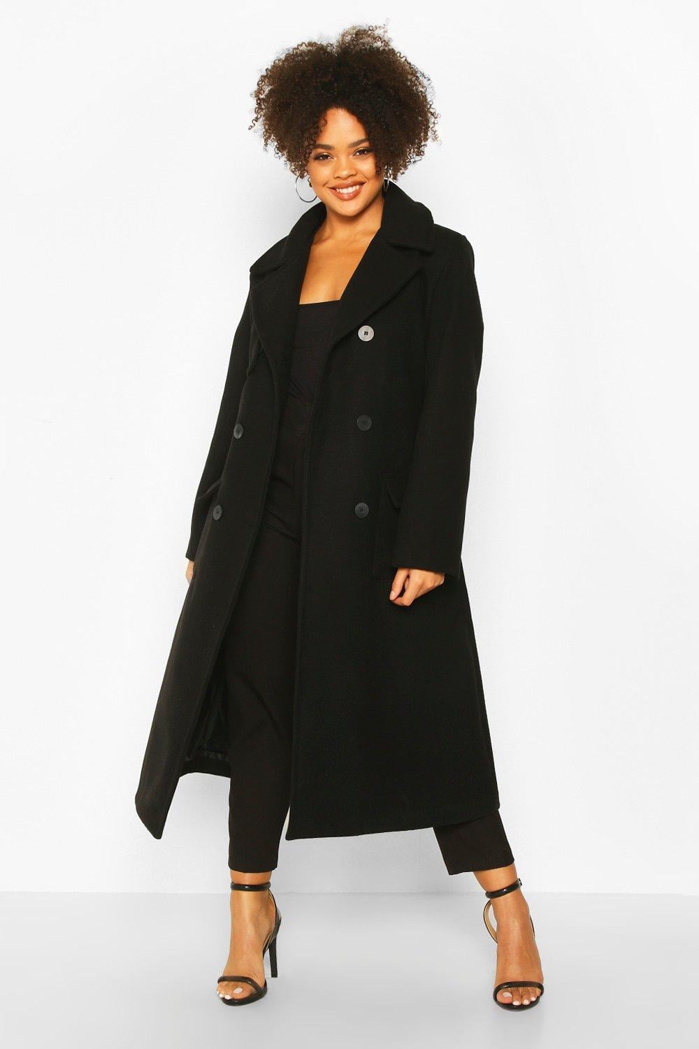 Women's Plus Tailored Self Belted Longline Coat