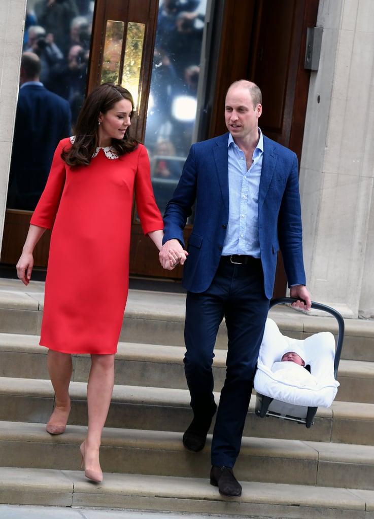 The couple held hands as they left St. Mary's Hospital with their new baby, Prince Louis, in April 2018.