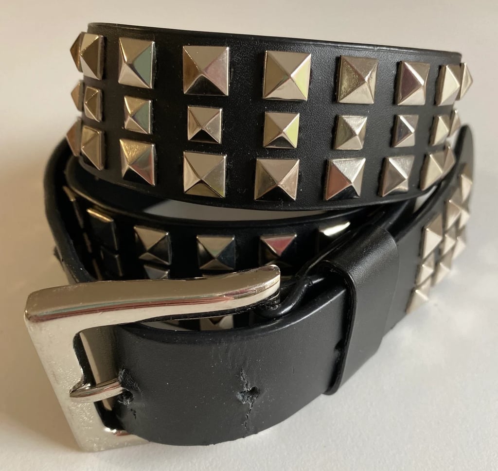 Black Vintage Leather Belt With Large Studs