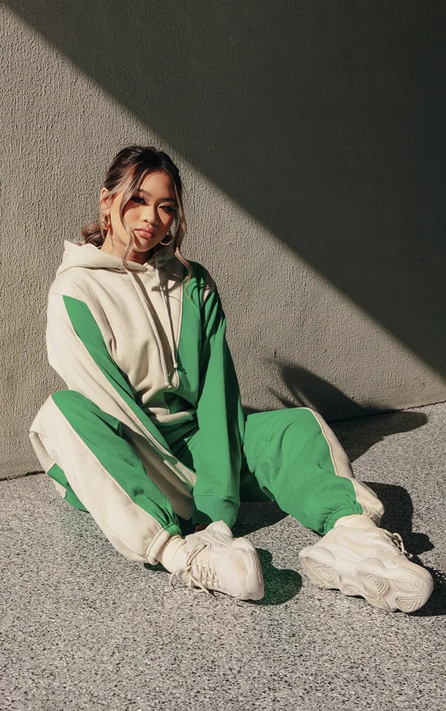 A Sweat Set: PrettyLittleThing Colour Block Oversized Joggers and Sports Hoodie
