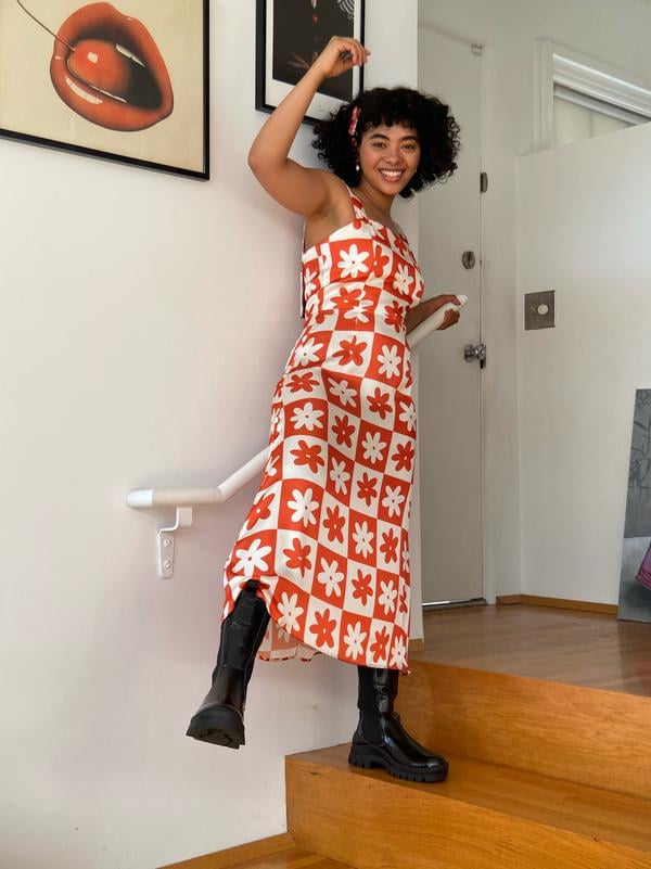 Lisa Says Gah! x KJP Sloane Midi Slip Dress - Orange Daisy Check