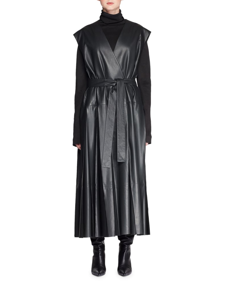 The Row Nelina Belted Lambskin Leather Wrap Dress