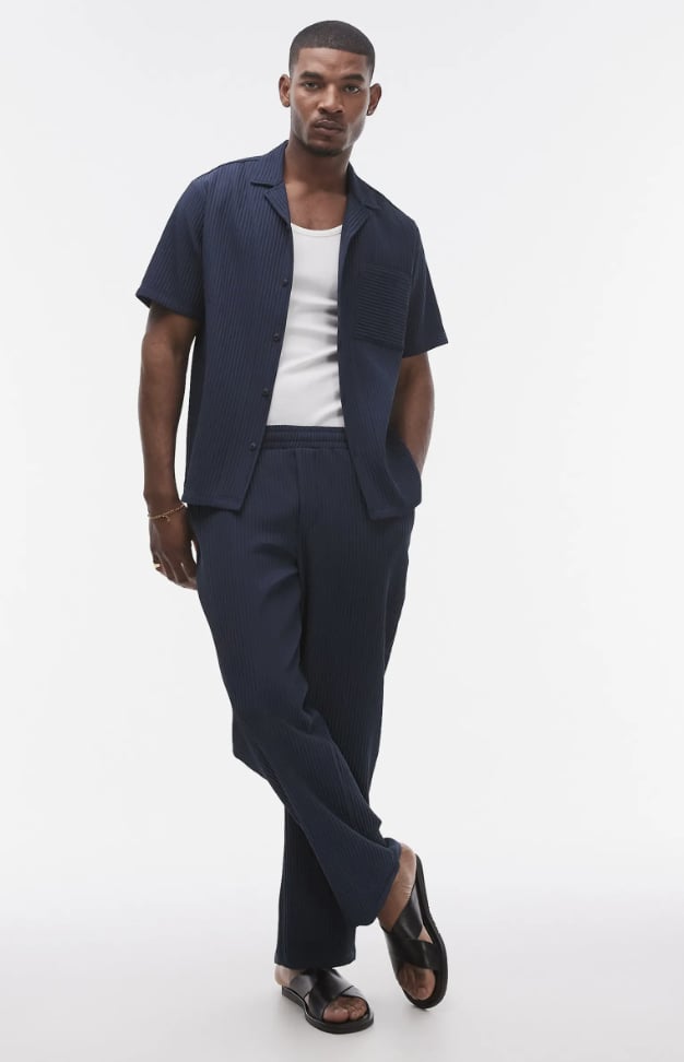 Topman Plissé Pull-On Wide Leg Pants