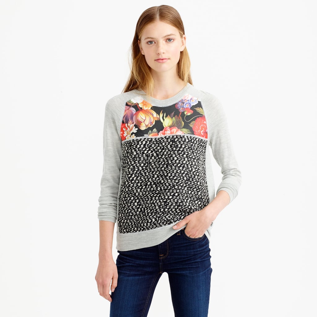 J.Crew Merino Wool Mixed Media Sweater Winter Florals POPSUGAR