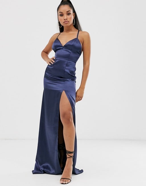 maxi satin dress with split