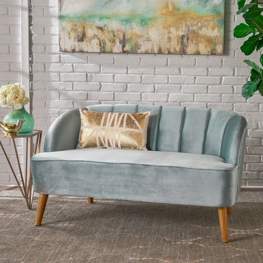 Modern Seafoam Blue Velvet Sofa