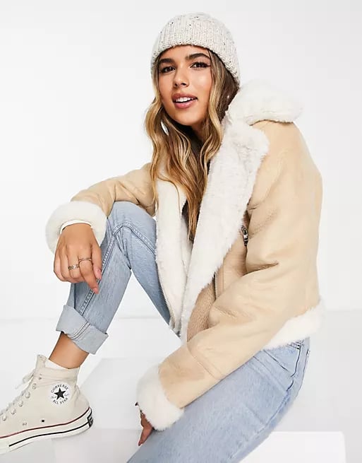 Pull&Bear Faux Fur Oversized Aviator Jacket