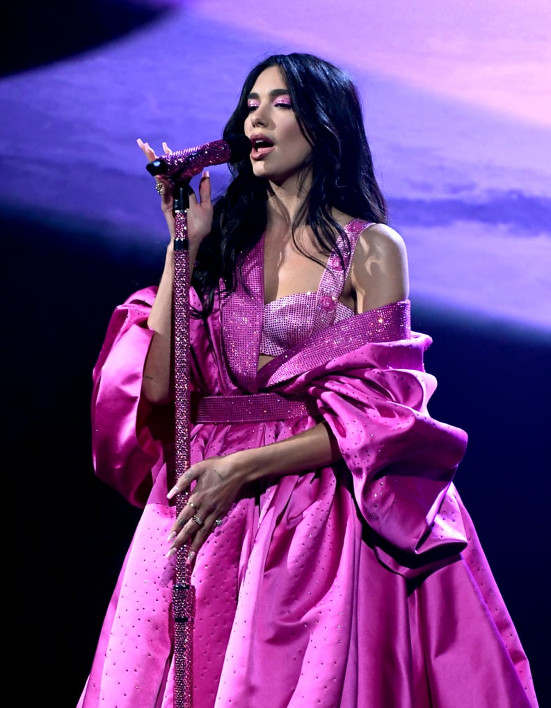 Dua Lipa Performing in a Custom Atelier Versace Gown at the 2021 Grammy Awards