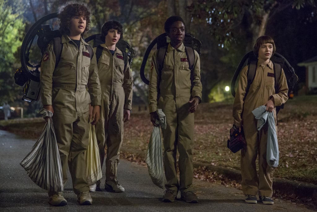 Gaten Matarazzo as Dustin Henderson, Finn Wolfhard as Mike Wheeler, Caleb McLaughlin as Lucas Sinclair, and Noah Schnapp as Will Byers.