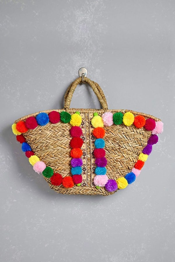 Forever 21 FOREVER 21+ Amale Pom Pom Straw Tote Bag
