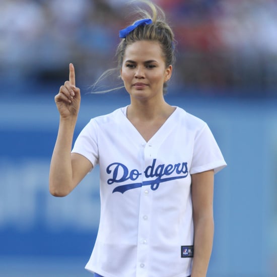 Chrissy Teigen Throwing First Pitch at LA Dodgers Game