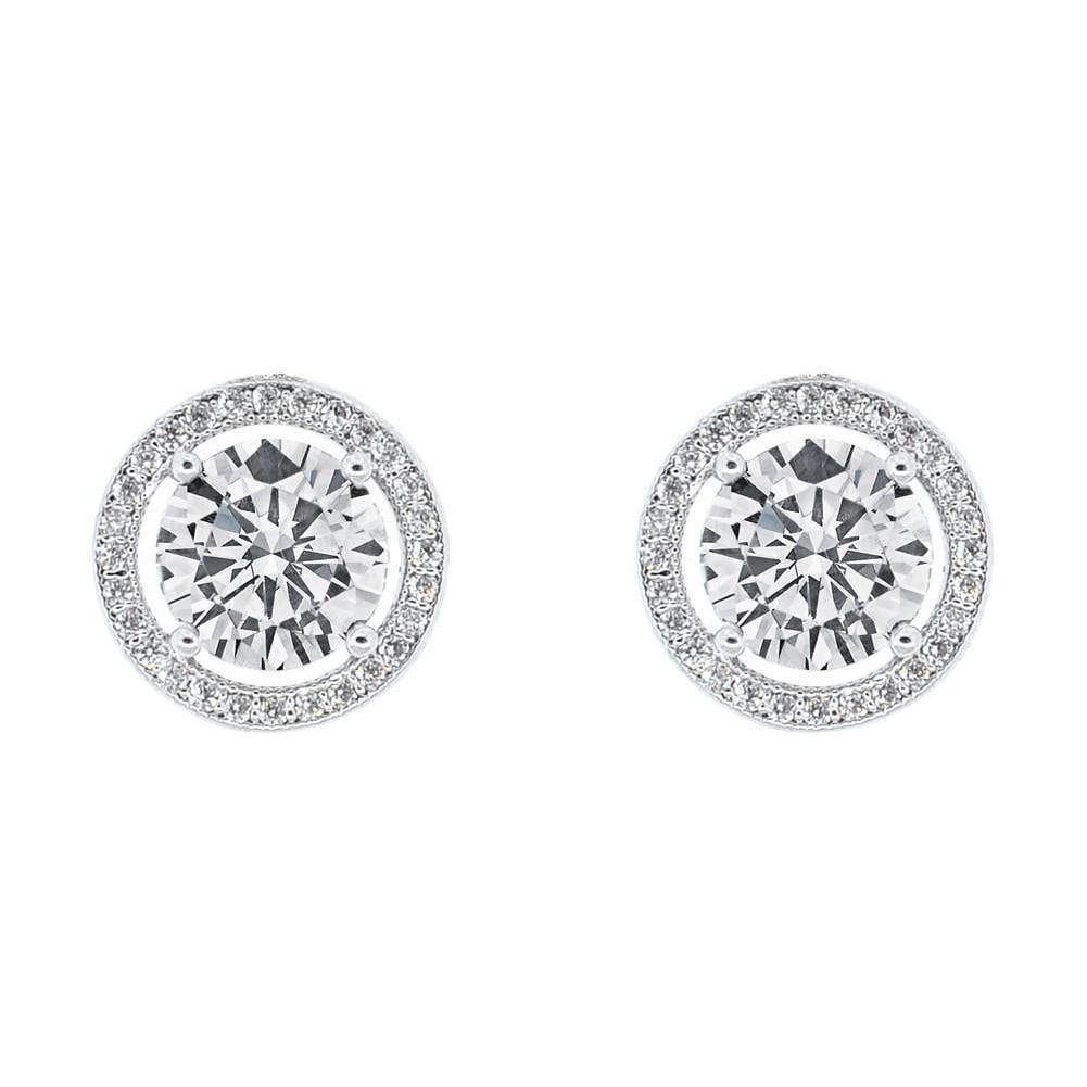 Cate & Chloe Ariel 18k White Gold Halo CZ Stud Earrings