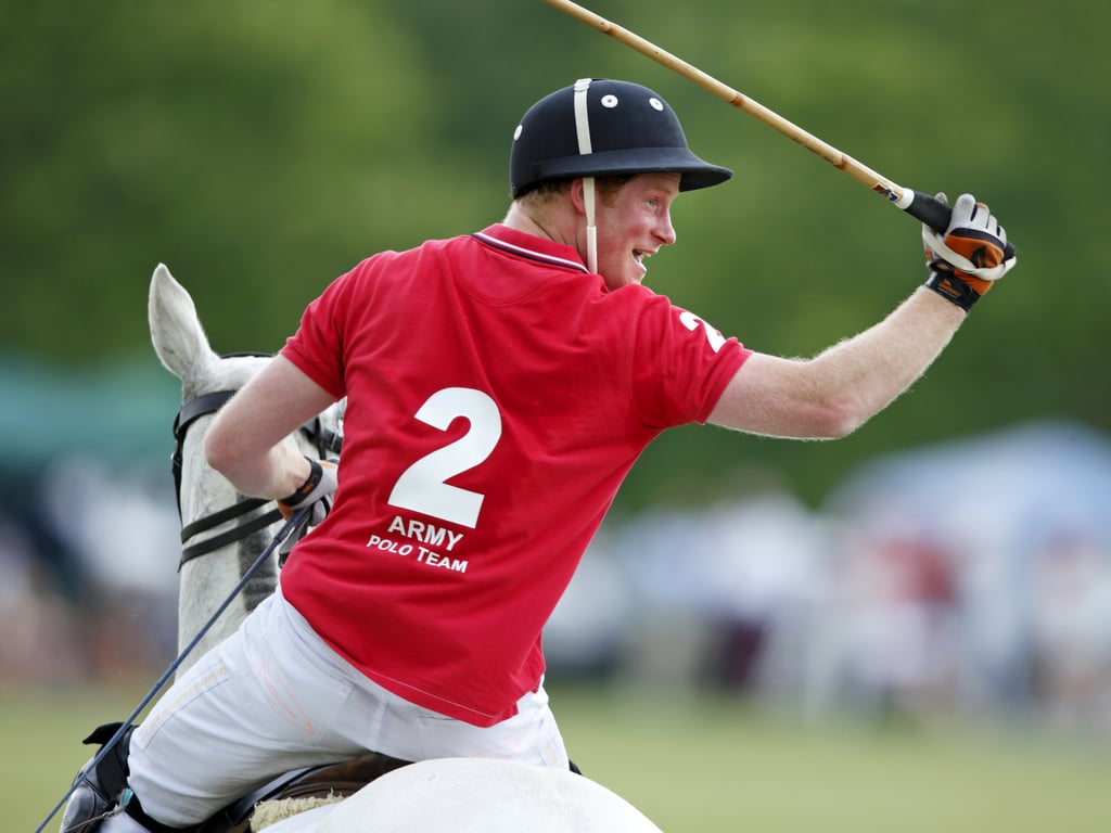 On Saturday, Prince Harry let loose while playing polo in Tidworth, England.