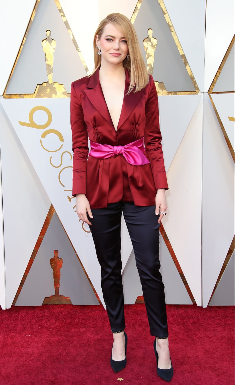 Emma Looked Gorgeous in a Louis Vuitton Pantsuit Set at the 2018 Oscars