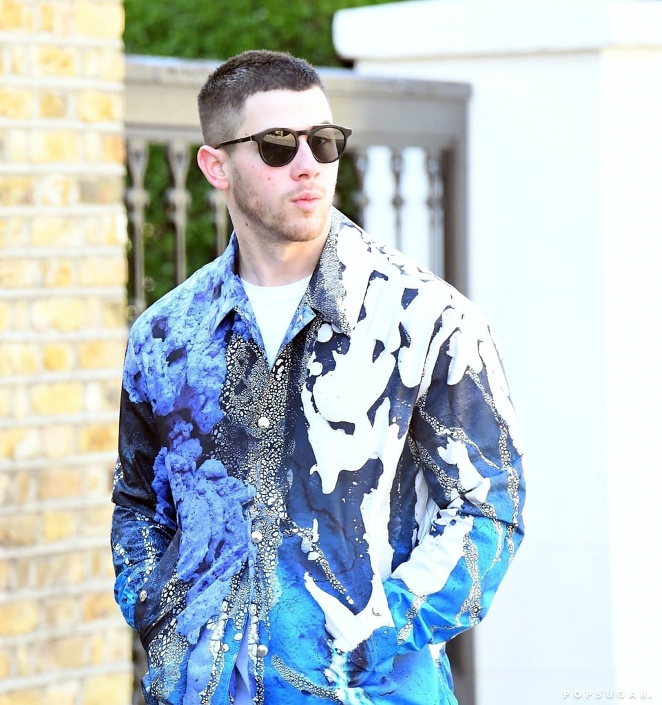 Nick Jonas's Blue Print Silk Button-Down From Berluti