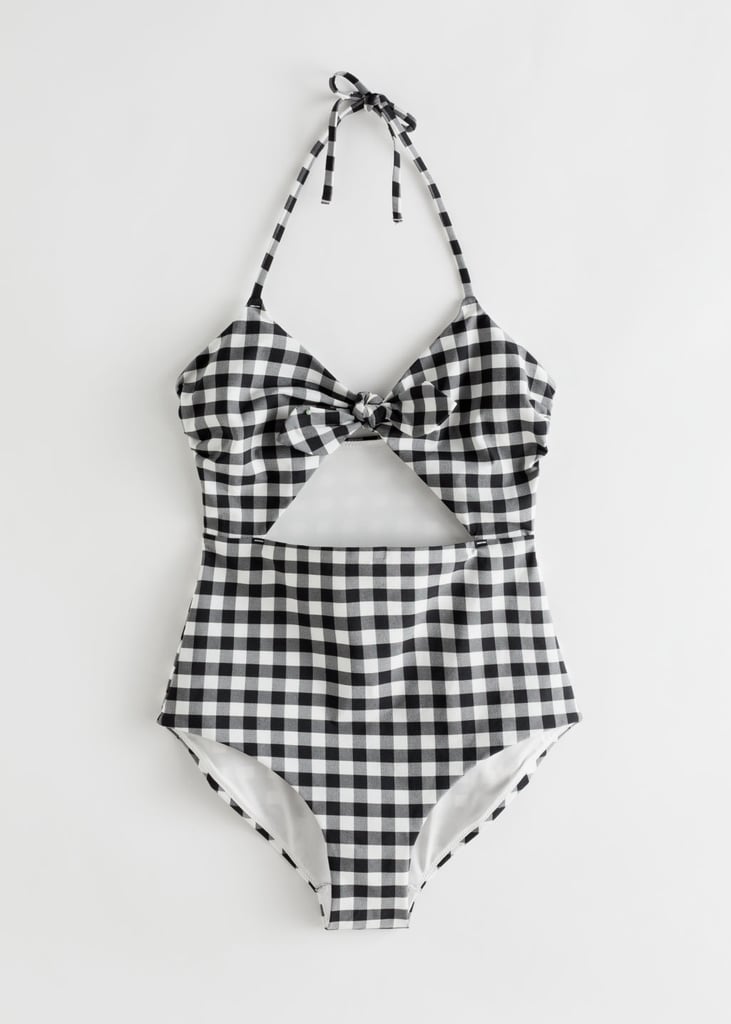 & Other Stories Gingham Cutout Halter Swimsuit