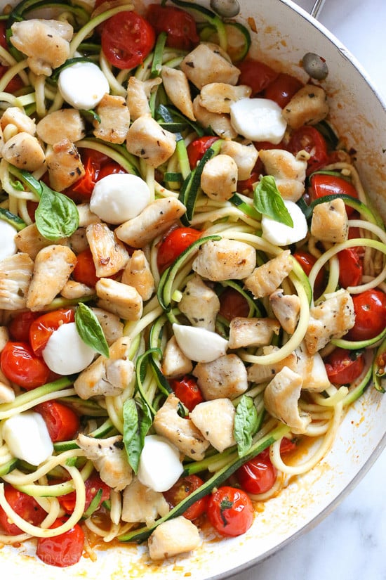 Grape Tomatoes and Zucchini-Noodle Caprese