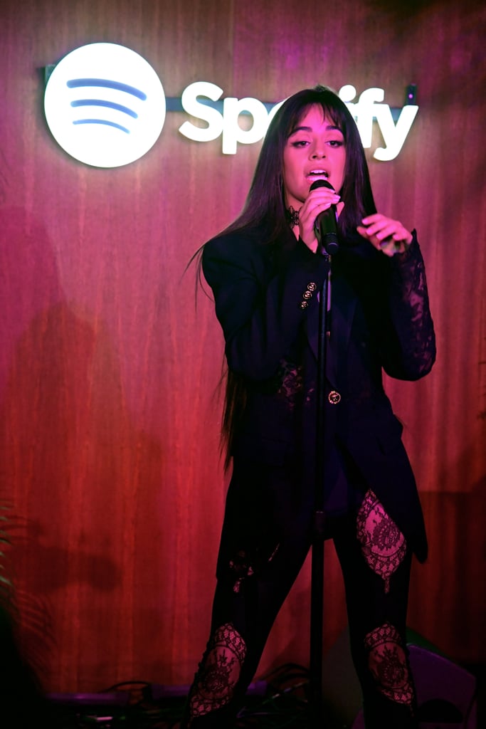 Camila Cabello Wore a Sexy Lacy Black Pantsuit by Versace